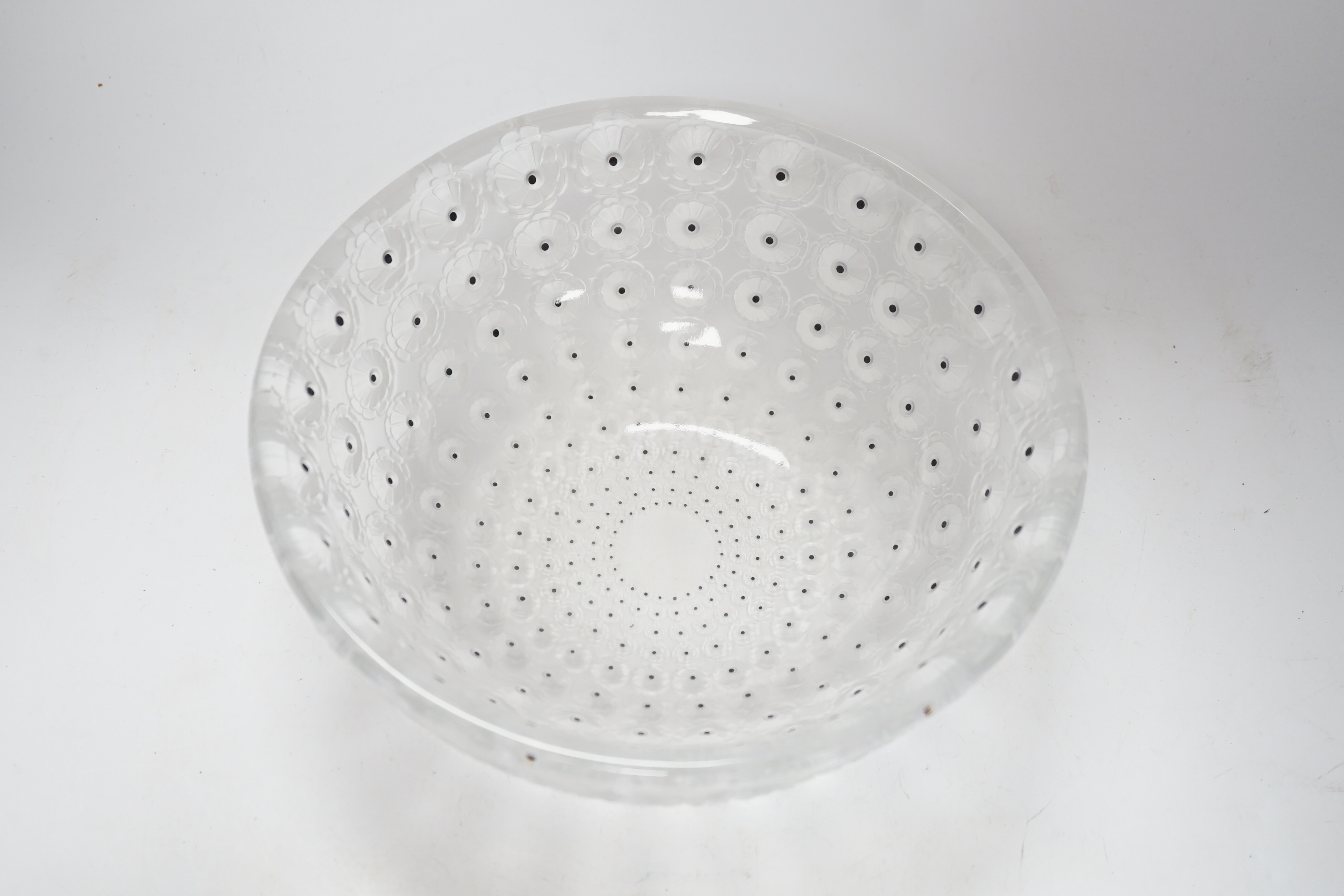 A Lalique Nemours pattern large centre bowl with box, signed to the base, 25cm in diameter